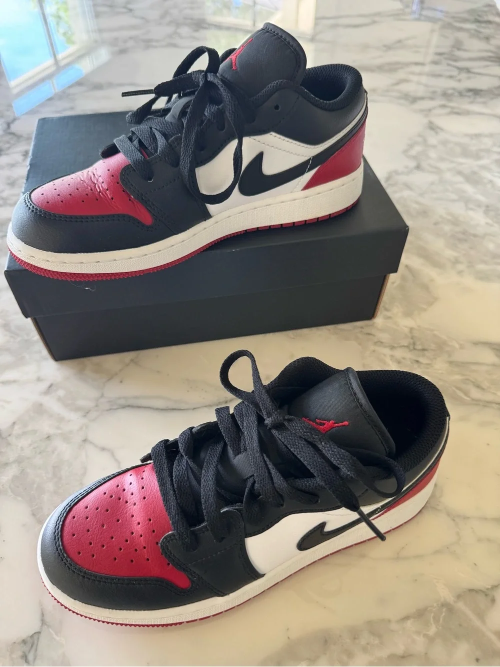 Nike Air Jordan 1 Low Bred Toe Black Red Retro Shoes Men's Size 4.5Y